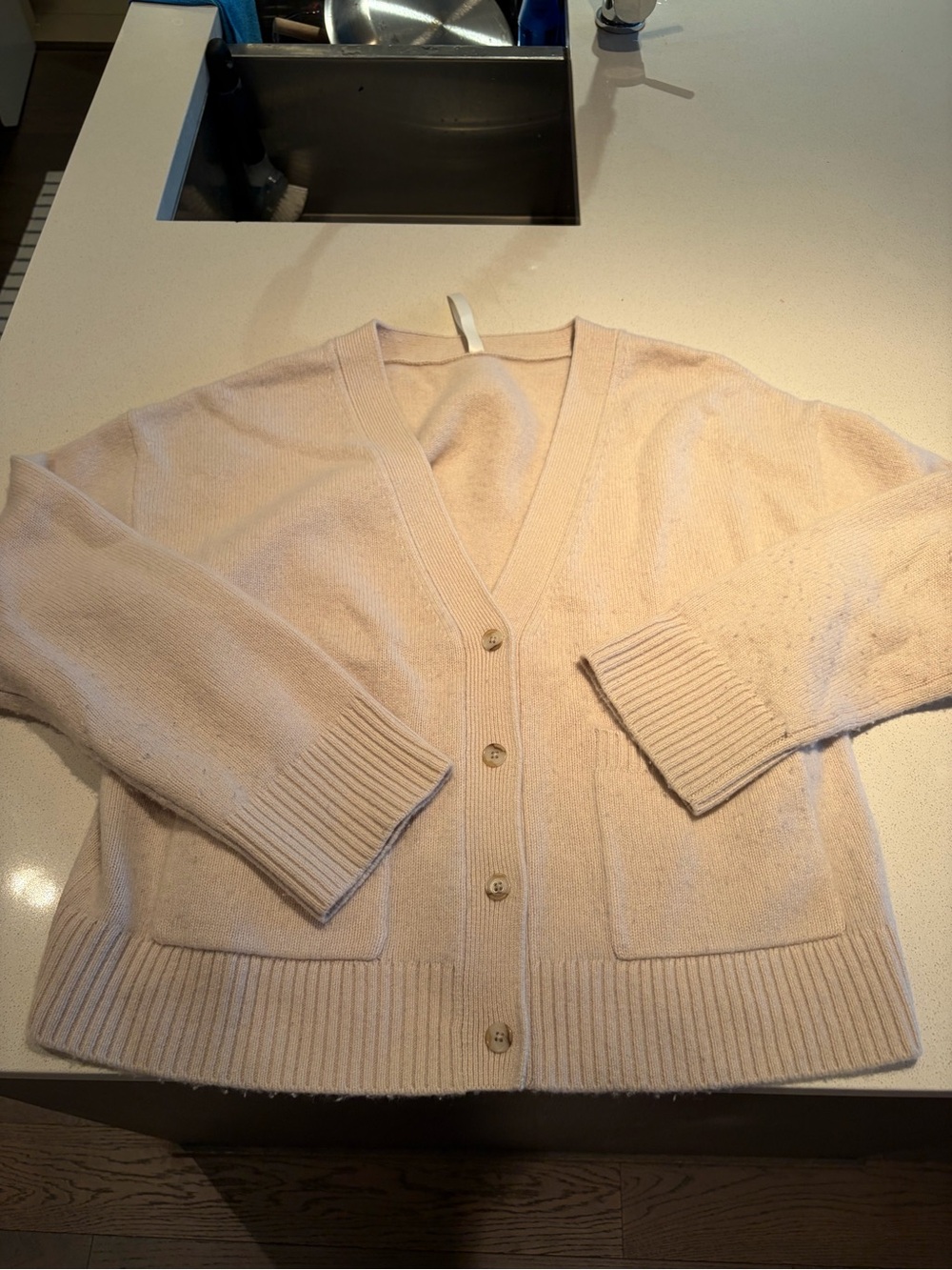 Babaton Light Cream V-Neck Button Front Cardigan